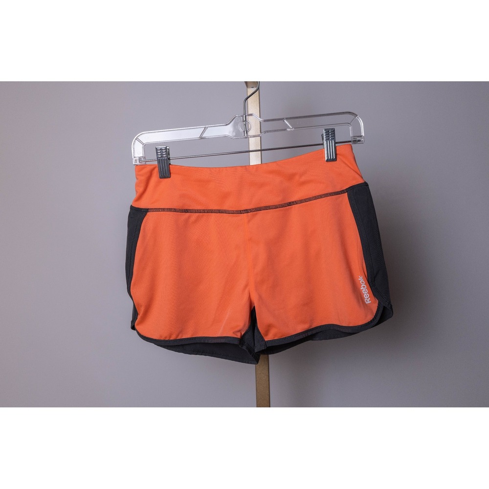 Reebok Running Shorts Orange Black Polyester Spandex S Hidden Pocket